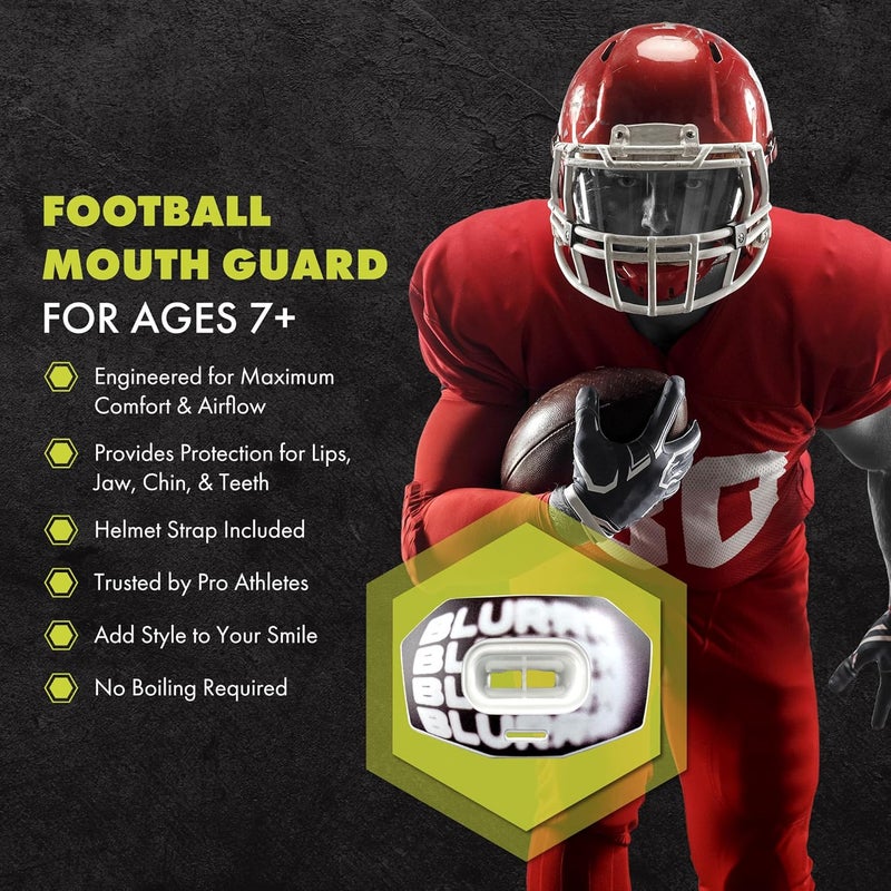 DAMAGE CONTROL Youth Football Mouth Guard – Breathable No Boil Mouthpiece, Protects Lips & Teeth, Works with Braces, Includes Helmet Strap – Sports Gear & Accessories (Blurr) - Image 2